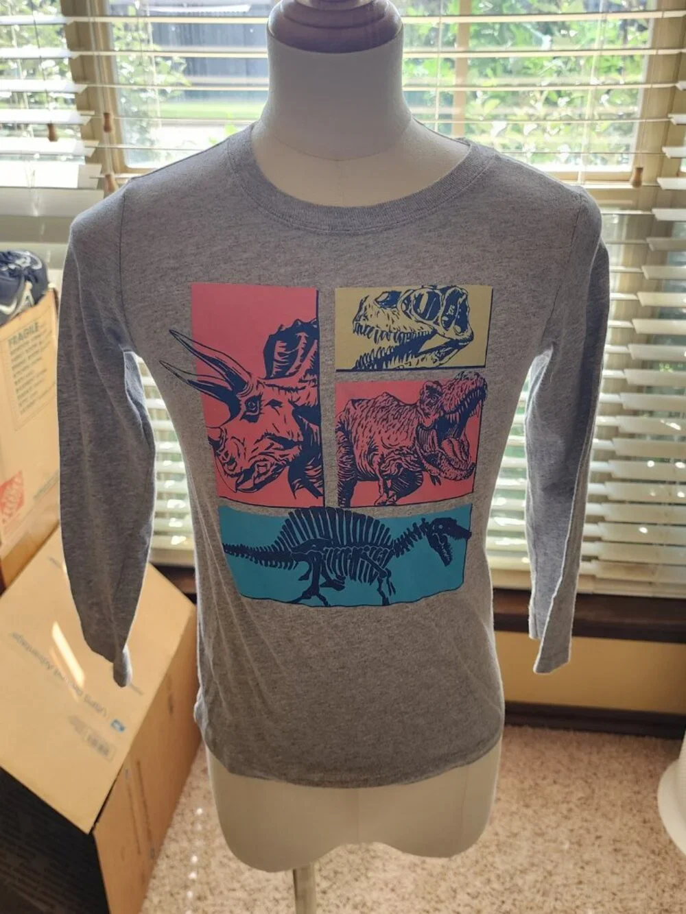 Carter's Kid Boys Grey Long Sleeve T-Shirt Dinosaur Graphic Print Size 6